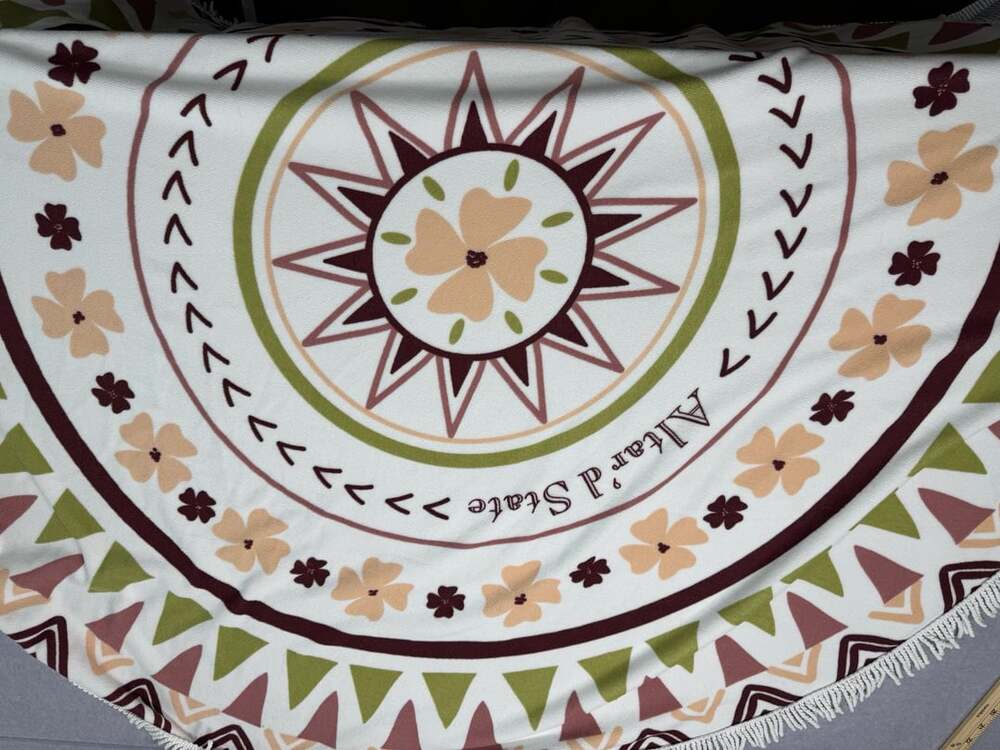Altar'd State Hello Sunshine Round Picnic Blanket Beach Towel White